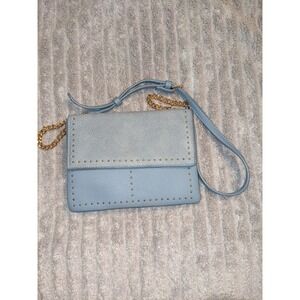 Moda Luxe Gray Leather Fate‎ Crossbody Purse Adjustable Strap Chain Stud Detail
